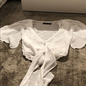 White Crop top with tie in front